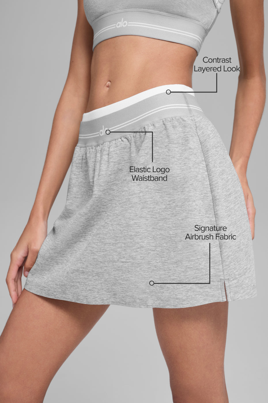 Alosoft Better Together Tennis Skirt - Athletic Heather Grey/White